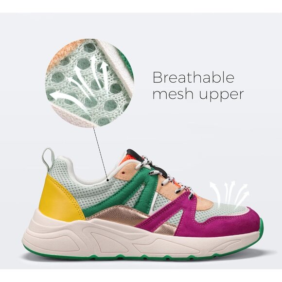 Brand New Women Fuchsia/Green Polyurethane Chunky Fashion Sneakers Leopard - Picture 3 of 9